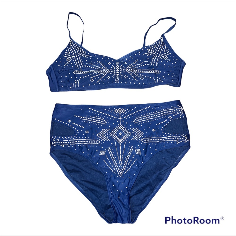 Time and Tru Navy Embellished Two Piece Swimsuit Sz L
